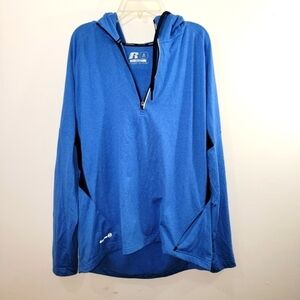 Mens Russell Athletic Blue Training fit Quarter Zip Jersey Hooded Jacket M 38/40
